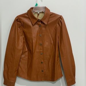 Haute Monde Brown Button up Leather jacket/top